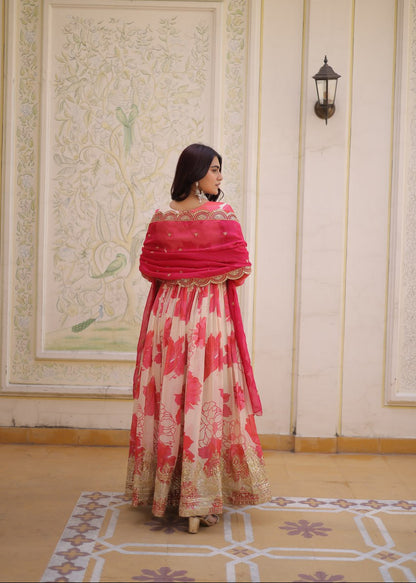 Modern Printed Silk Gown Set