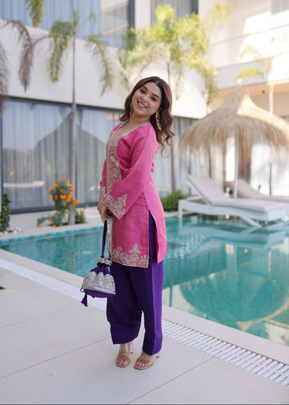 Elegant Sparkle Mirror Work Kurti Set