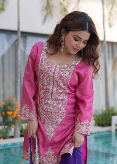 Elegant Sparkle Mirror Work Kurti Set
