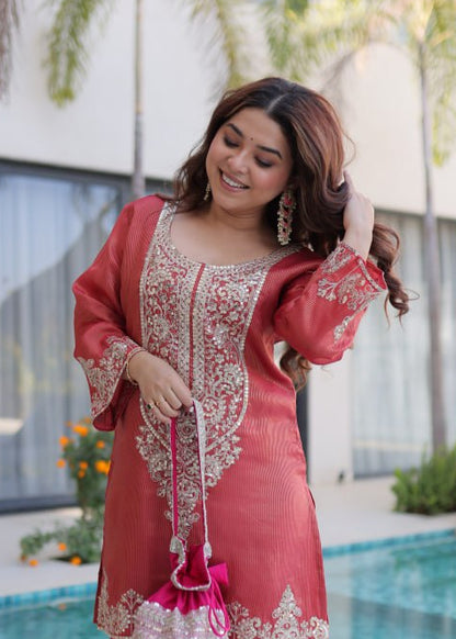 Elegant Sparkle Mirror Work Kurti Set
