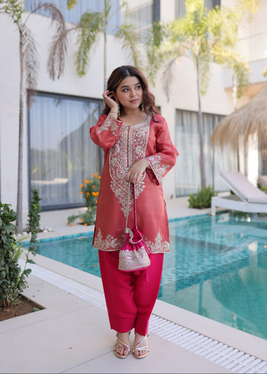 Elegant Sparkle Mirror Work Kurti Set