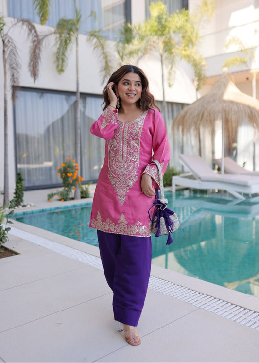 Elegant Sparkle Mirror Work Kurti Set