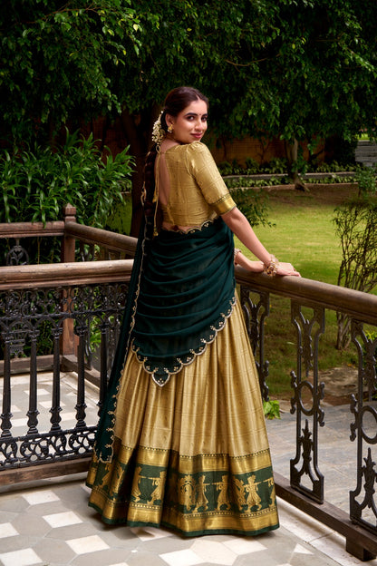 Golden Zari Glam Half Saree Set