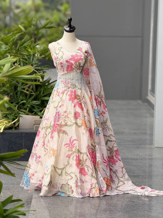 Pastel Print Organza Lehenga Look