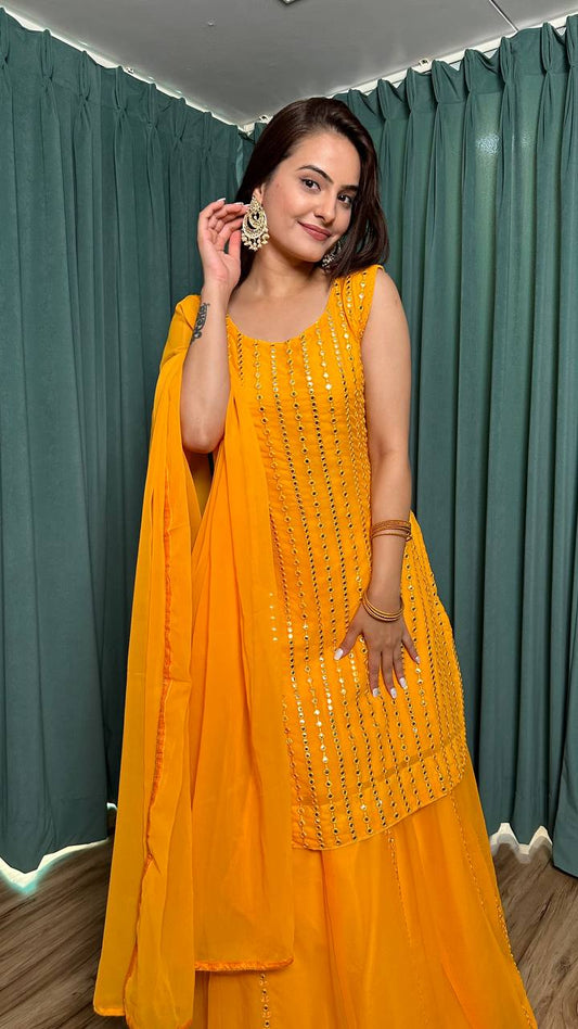 Golden Glow Sharara Suit
