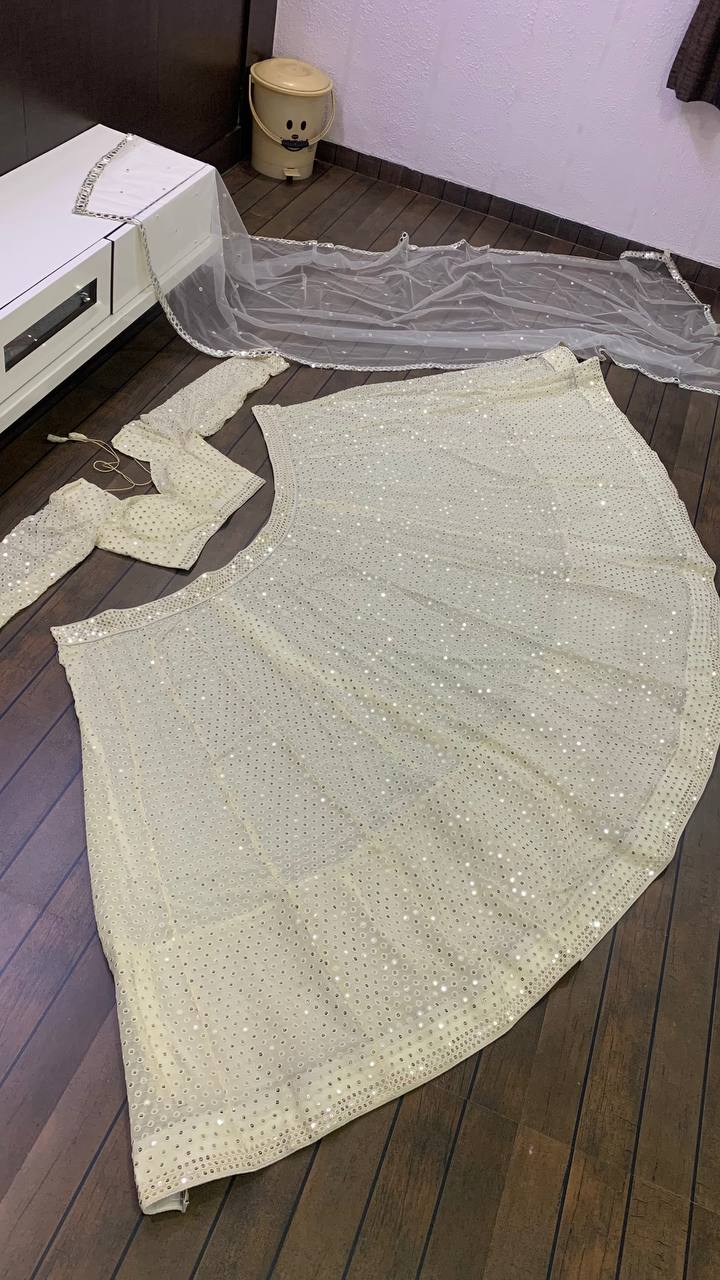 Ivory Lehenga With Intricate Sequin - Accents