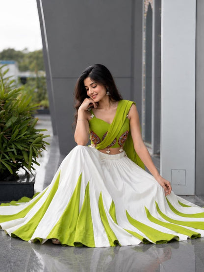 Cotton Navratri Lehenga Choli with Real Mirror & Pearl Handwork
