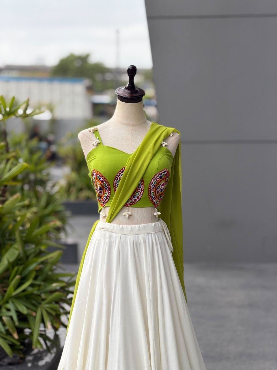 Cotton Navratri Lehenga Choli with Real Mirror & Pearl Handwork