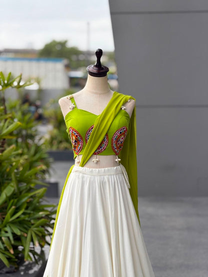 Cotton Navratri Lehenga Choli with Real Mirror & Pearl Handwork