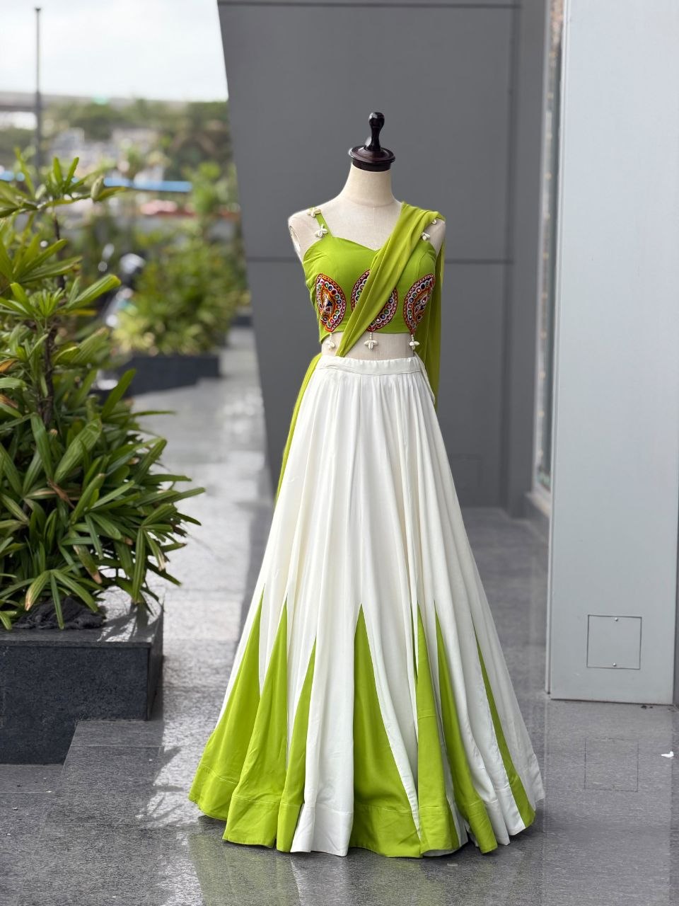 Cotton Navratri Lehenga Choli with Real Mirror & Pearl Handwork