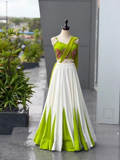 Cotton Navratri Lehenga Choli with Real Mirror & Pearl Handwork