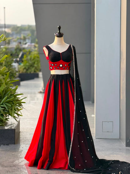 Mirror Work Cotton Navratri Lehenga with Embroidered Dupatta