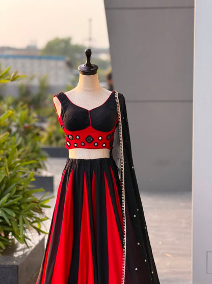 Mirror Work Cotton Navratri Lehenga with Embroidered Dupatta
