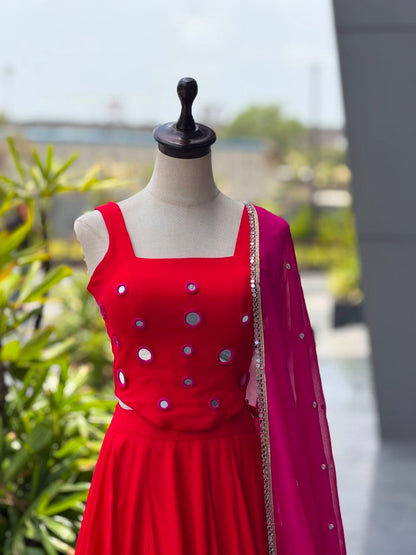 Orange & Pink Mirror Lace Navratri Lehenga Choli