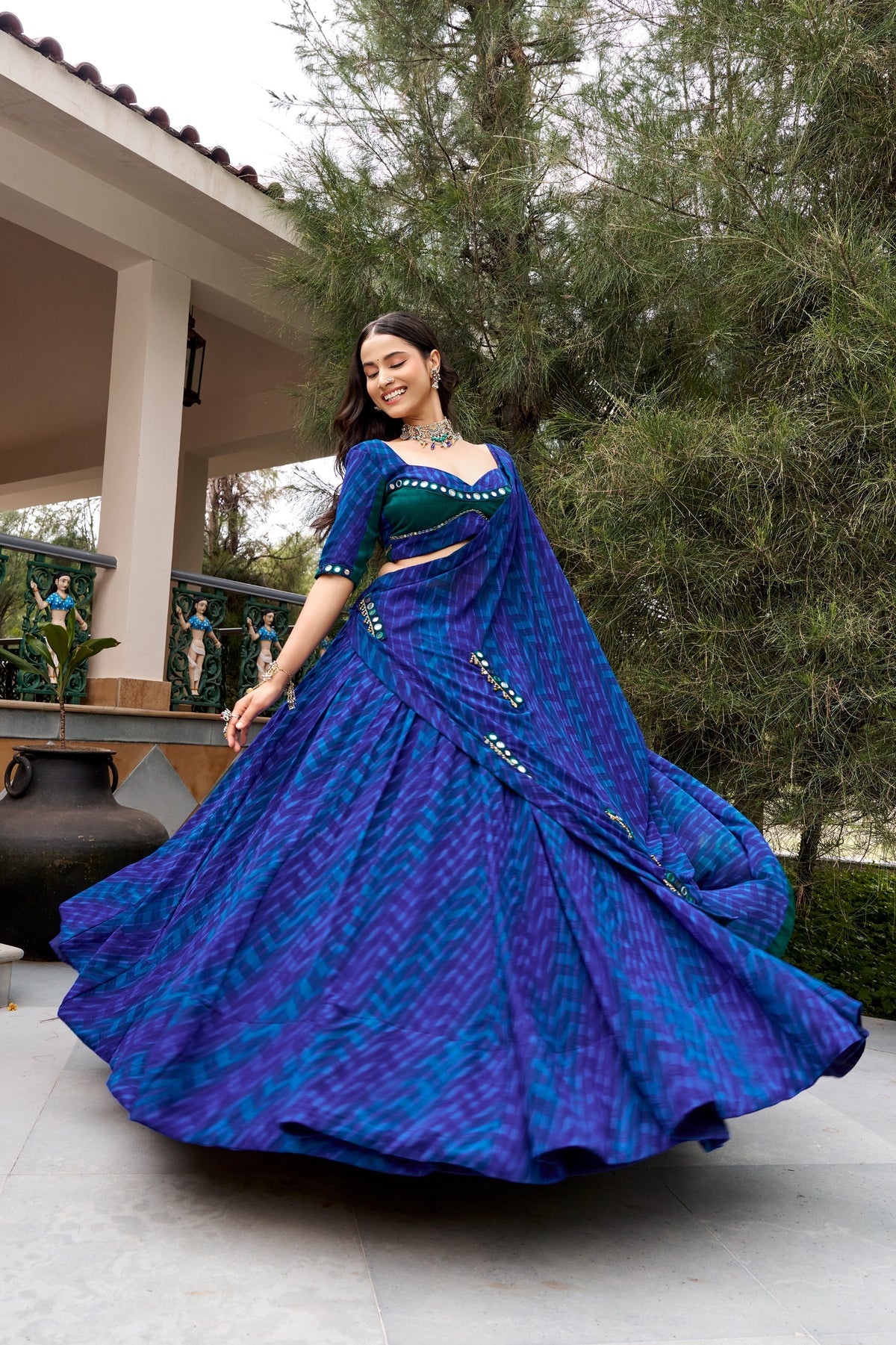 Morbani Blue Georgette Navratri Lehenga with Sequin Dupatta