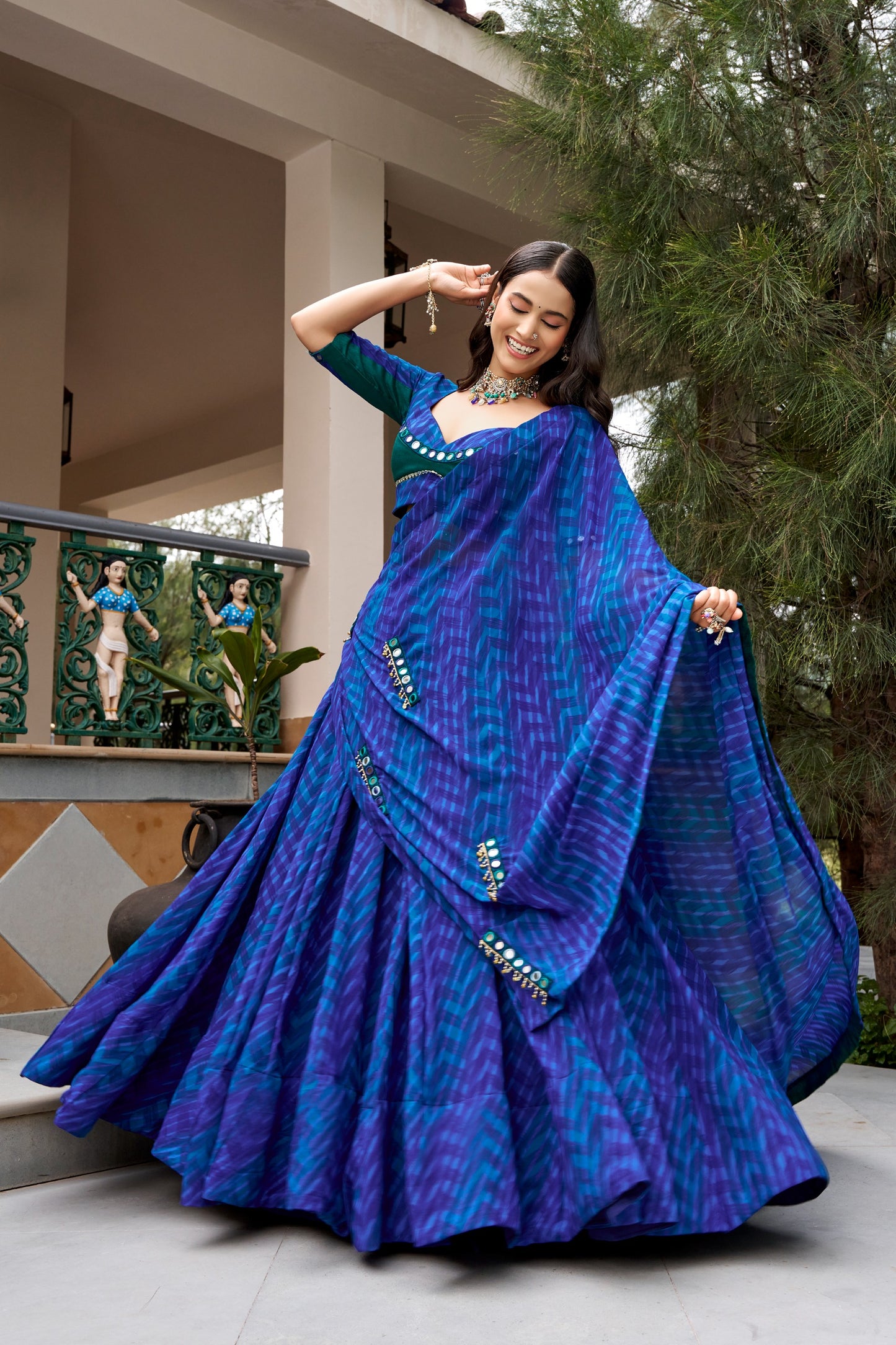 Morbani Blue Georgette Navratri Lehenga with Sequin Dupatta
