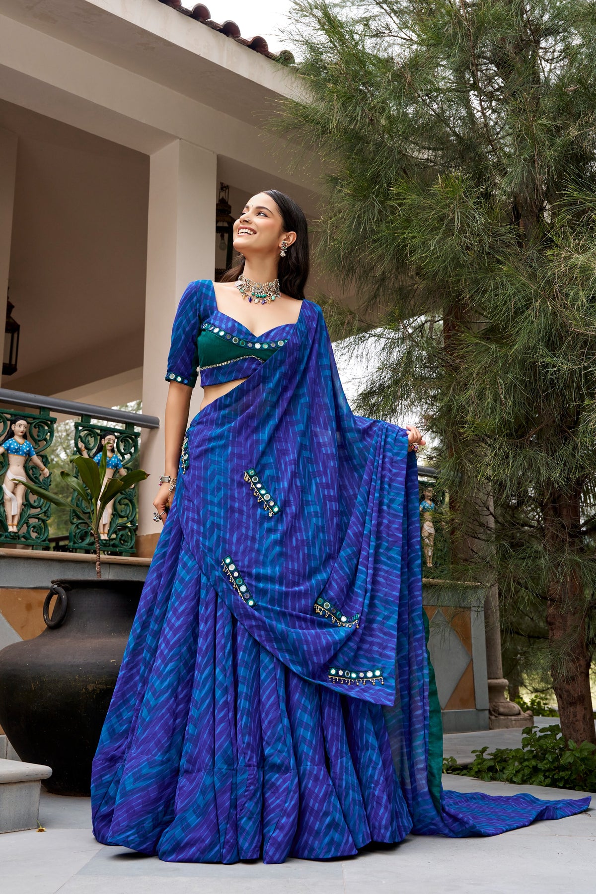 Morbani Blue Georgette Navratri Lehenga with Sequin Dupatta