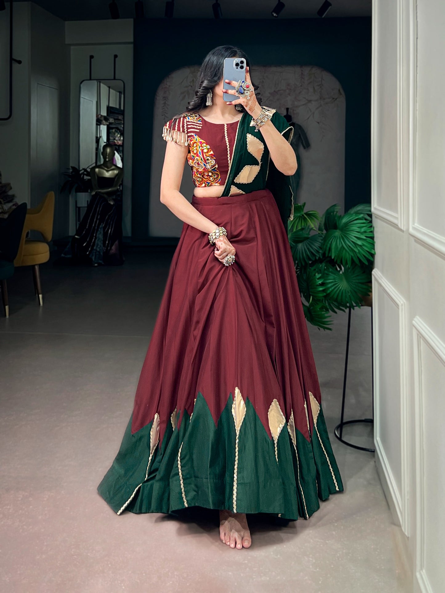Royal Chinon Navratri Lehenga with Gamthi Work Blouse