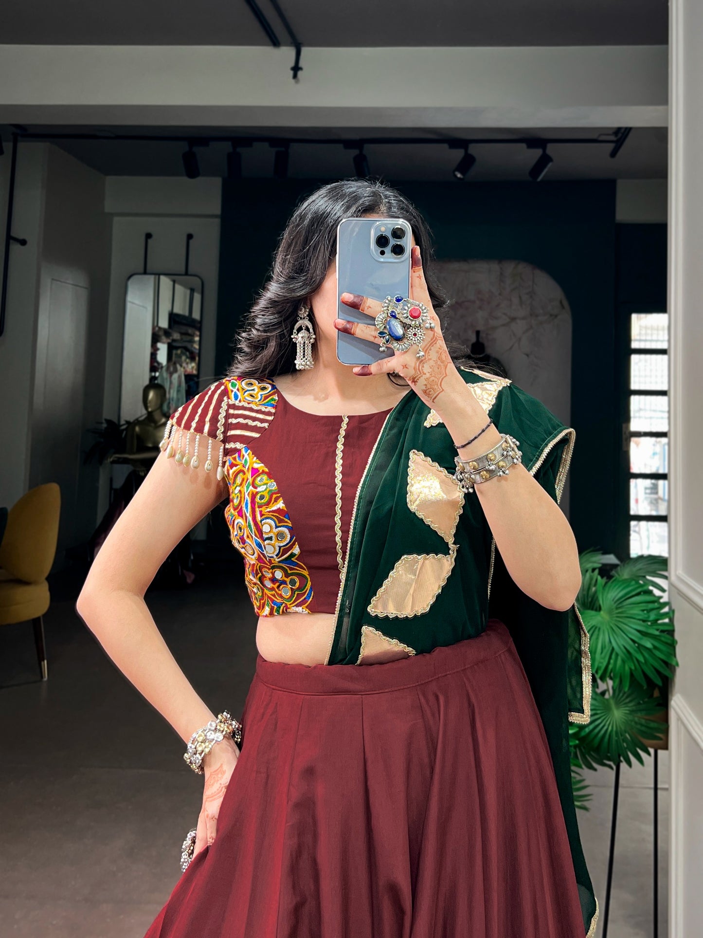 Royal Chinon Navratri Lehenga with Gamthi Work Blouse