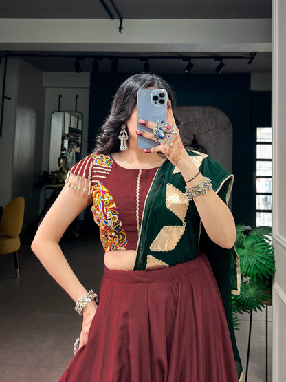 Royal Chinon Navratri Lehenga with Gamthi Work Blouse