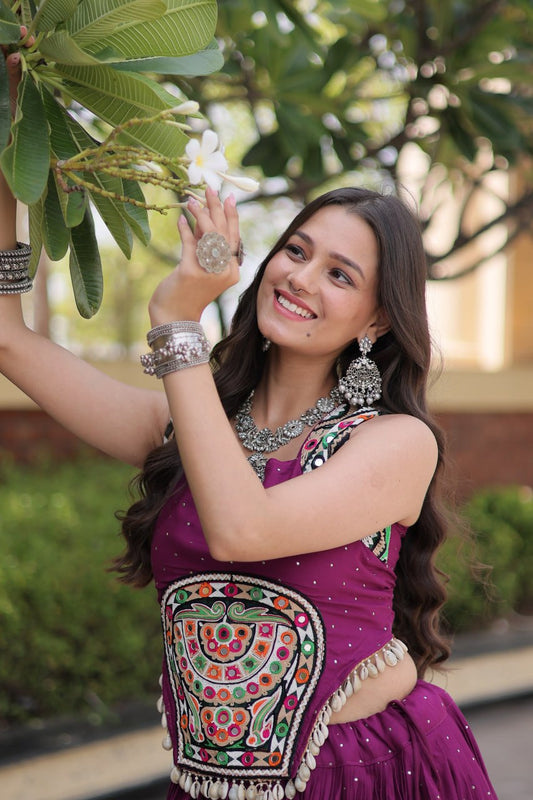 Mukesh Work Rayon Navratri Lehenga Set