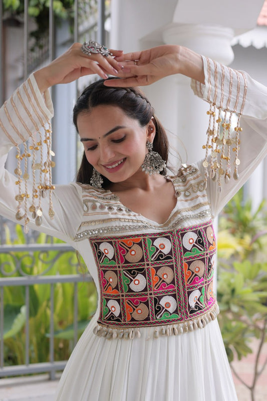 Kutchi Gamthi Rayon Navratri Gown with Frill Flair