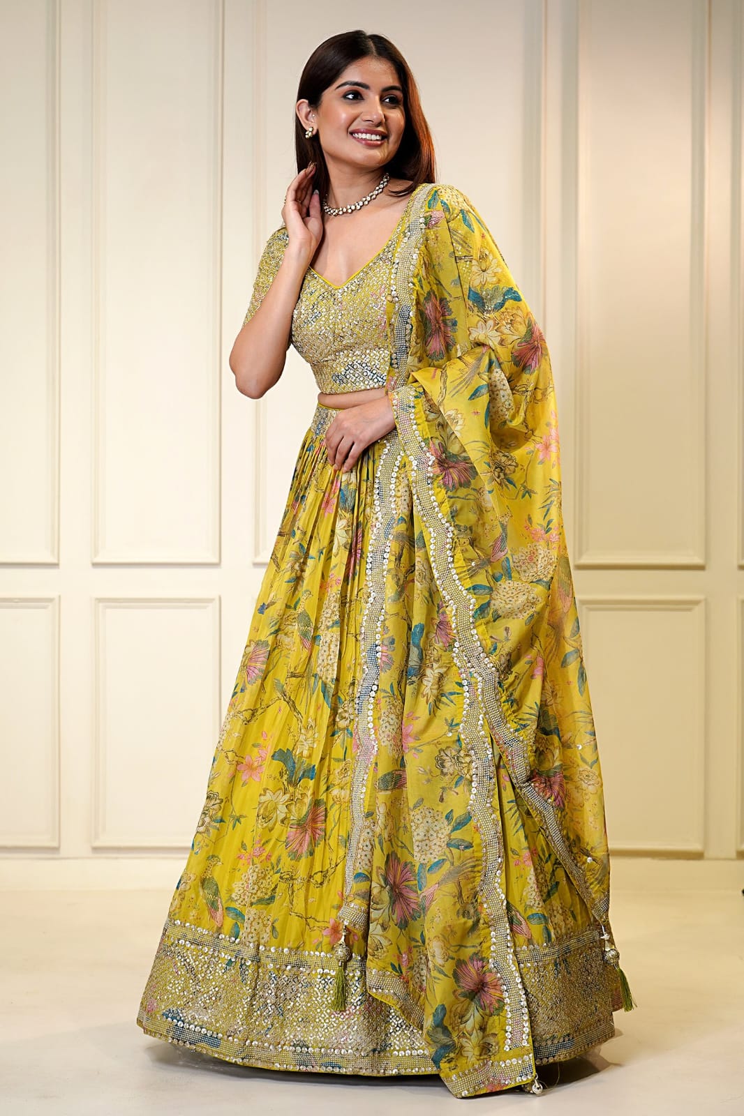 Lemon Glow Sequins Lehenga Ensemble