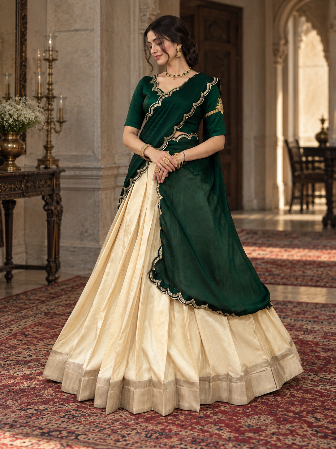 Kotha Tussar Silk Lehenga with Zari Border
