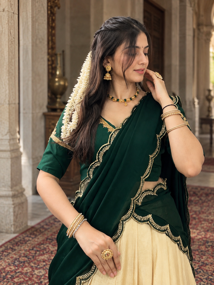 Kotha Tussar Silk Lehenga with Zari Border