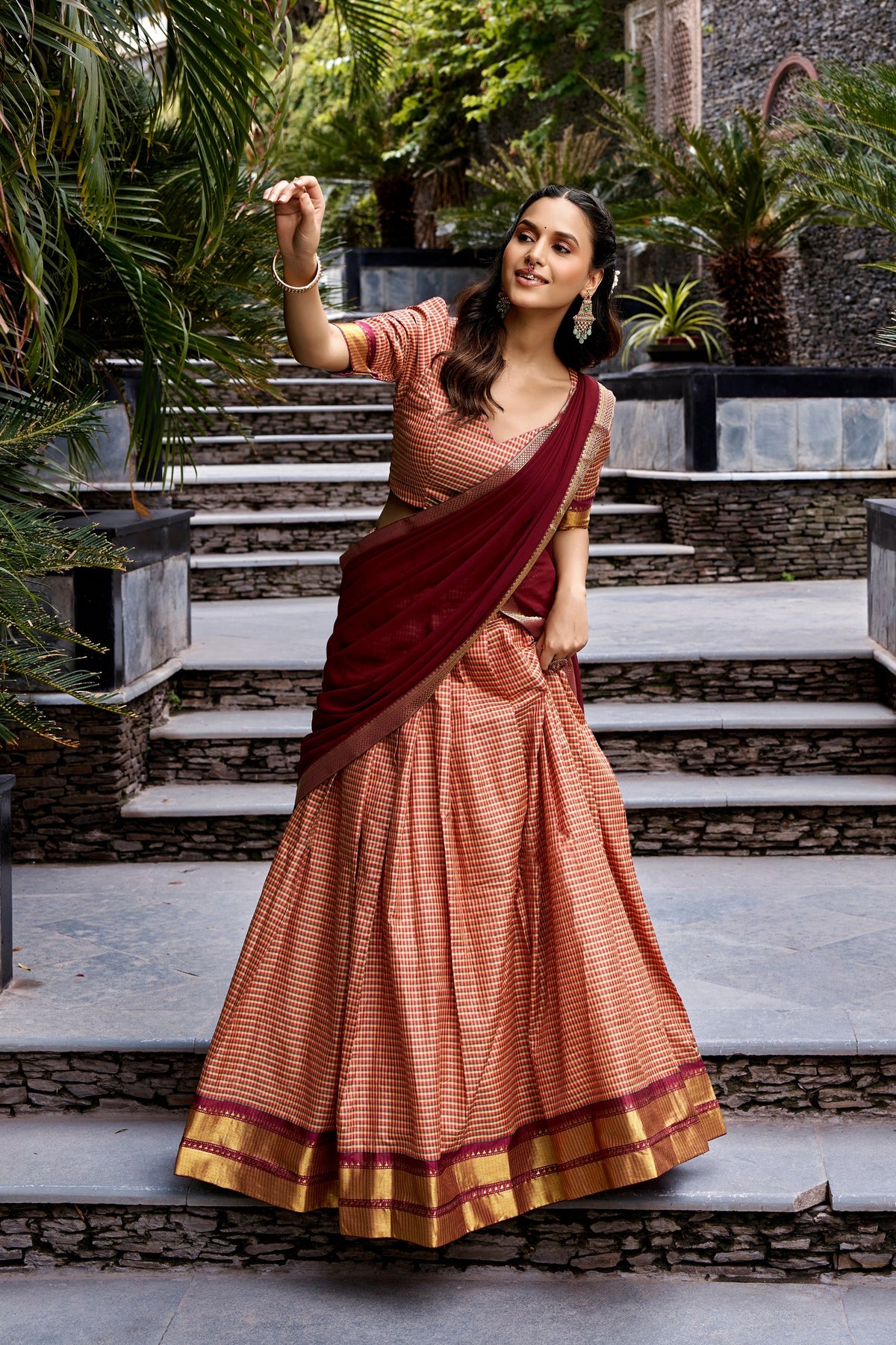 Kanchi Cotton Lehenga Set with Zari Border