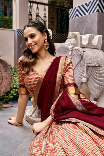 Kanchi Cotton Lehenga Set with Zari Border