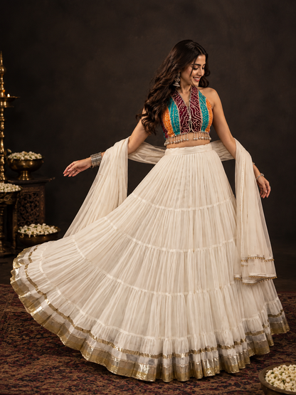 Traditional Bandhani Navratri Lehenga with Mirror Work Blouse