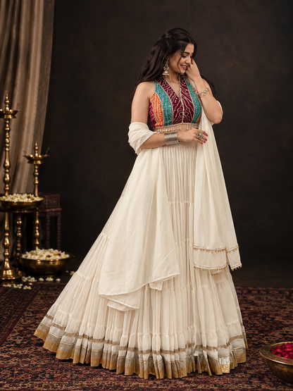 Traditional Bandhani Navratri Lehenga with Mirror Work Blouse