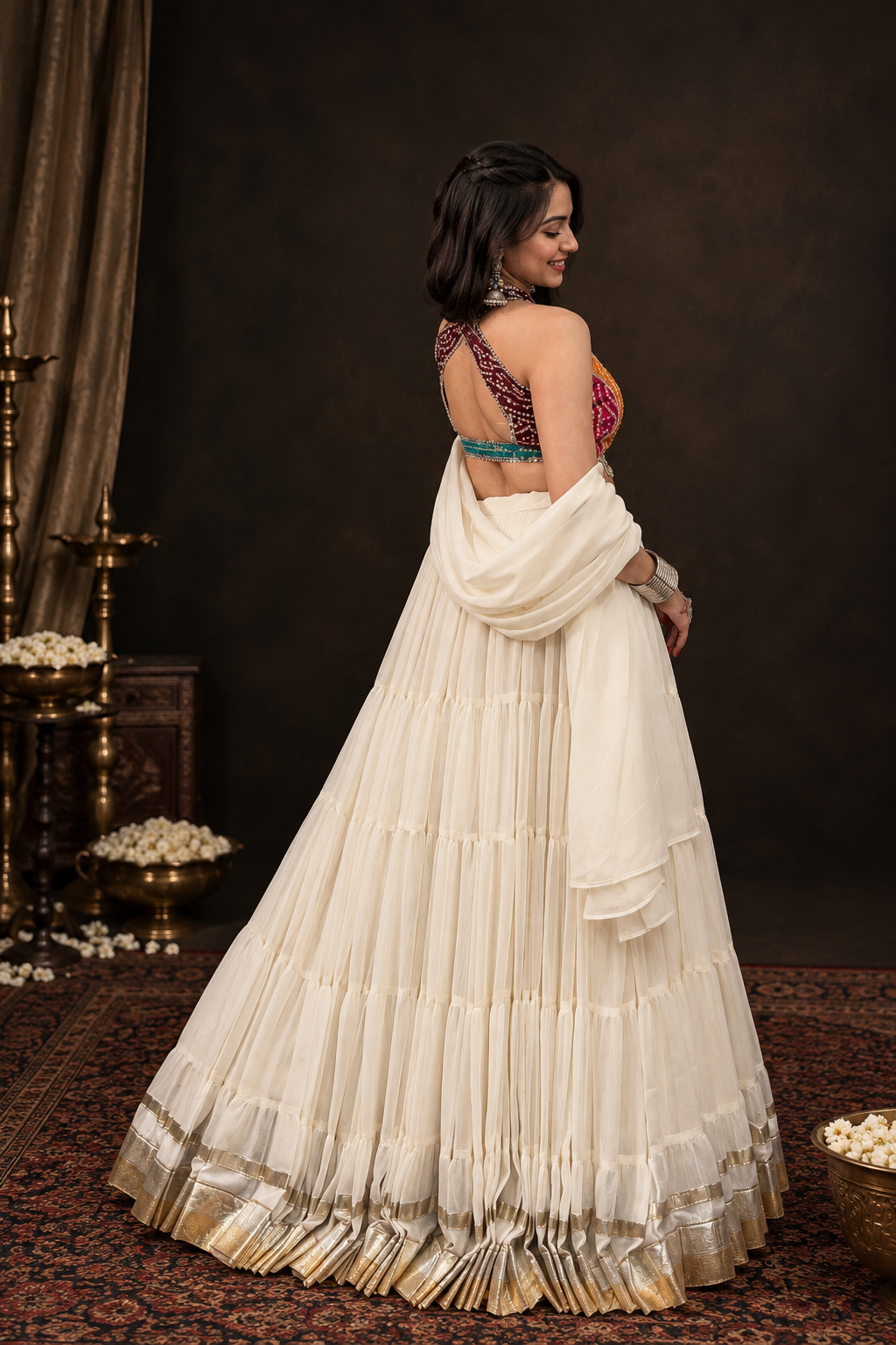 Traditional Bandhani Navratri Lehenga with Mirror Work Blouse