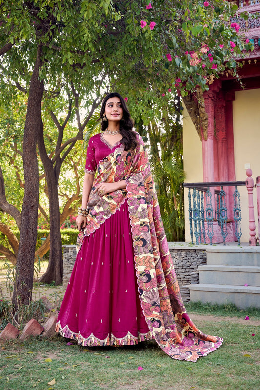 Vichitra Silk Kalamkari Print Lehenga