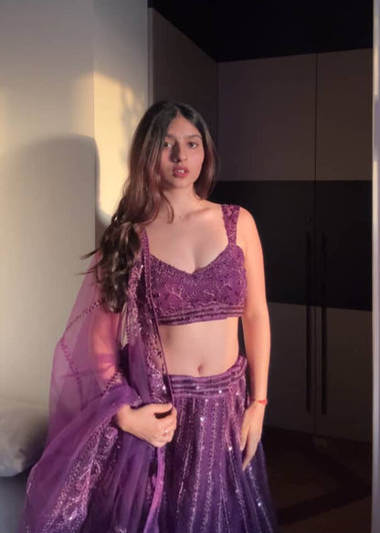 Purple Wave Sequins Lehenga Ensemble