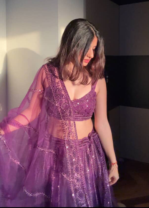 Purple Wave Sequins Lehenga Ensemble