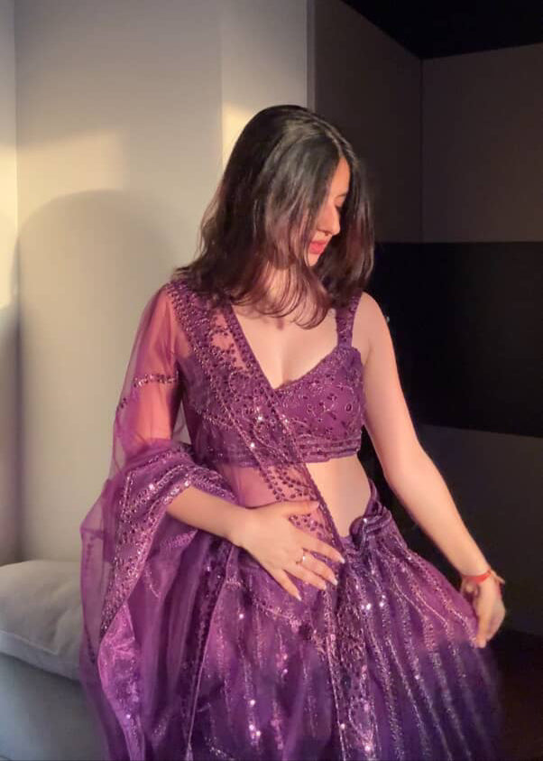 Purple Wave Sequins Lehenga Ensemble