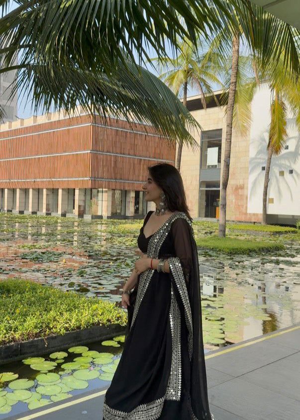 Elegant Black Lehenga with Silver Detailing