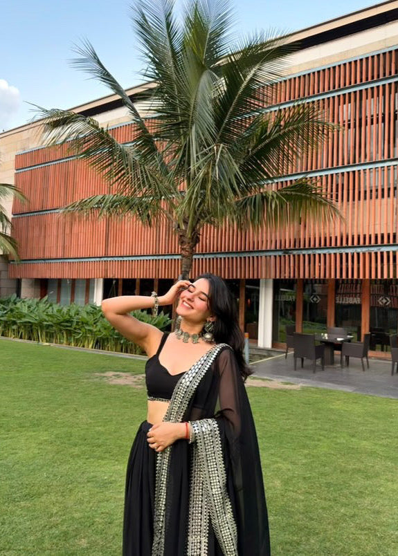 Elegant Black Lehenga with Silver Detailing