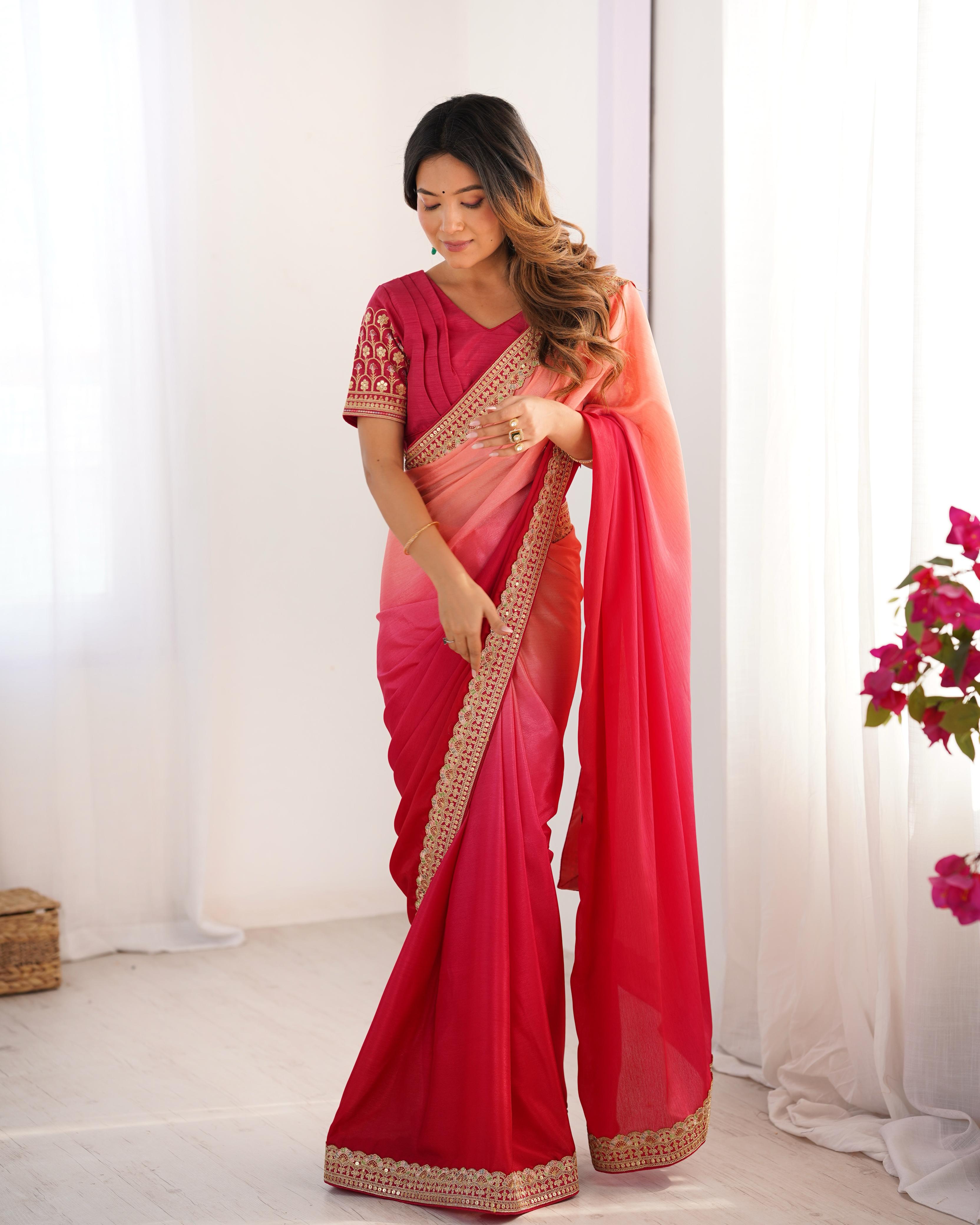 Dual Shaded Bloom Chinon Silk Saree