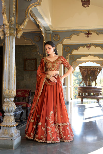 Rust Radiance Lehenga with Golden Touch