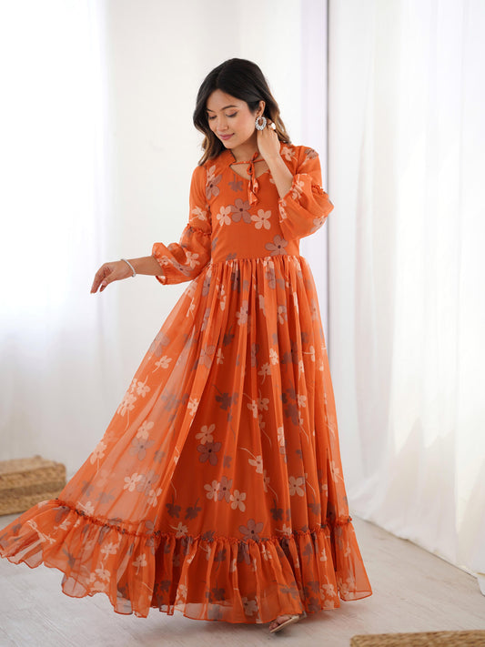 Marigold Muse Tangerine Floral Gown