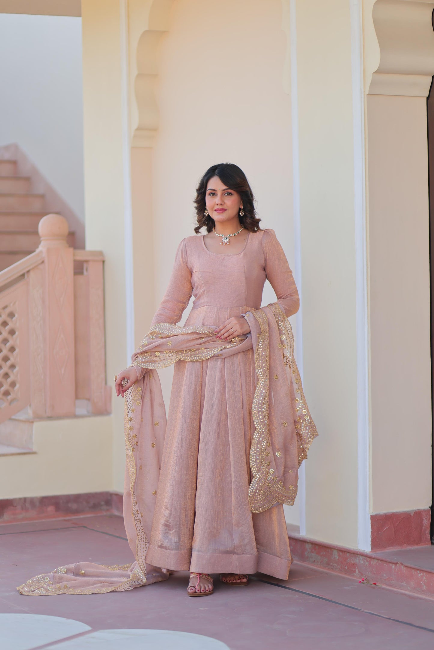 Chiffon Multi Embroidered Gown & Dupatta Set