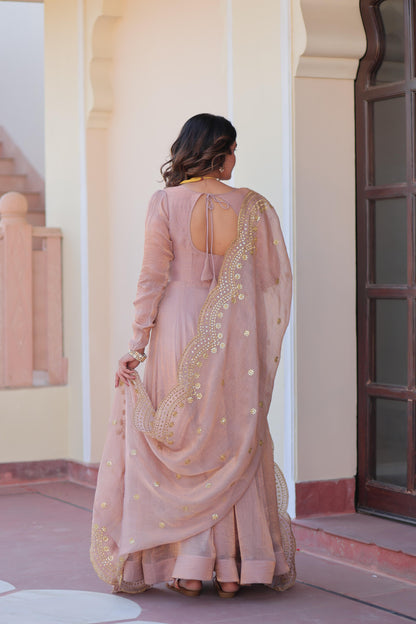 Chiffon Multi Embroidered Gown & Dupatta Set