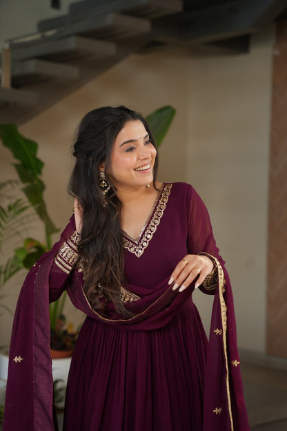 Blooming Gown Set with Embroidered Sequins-work