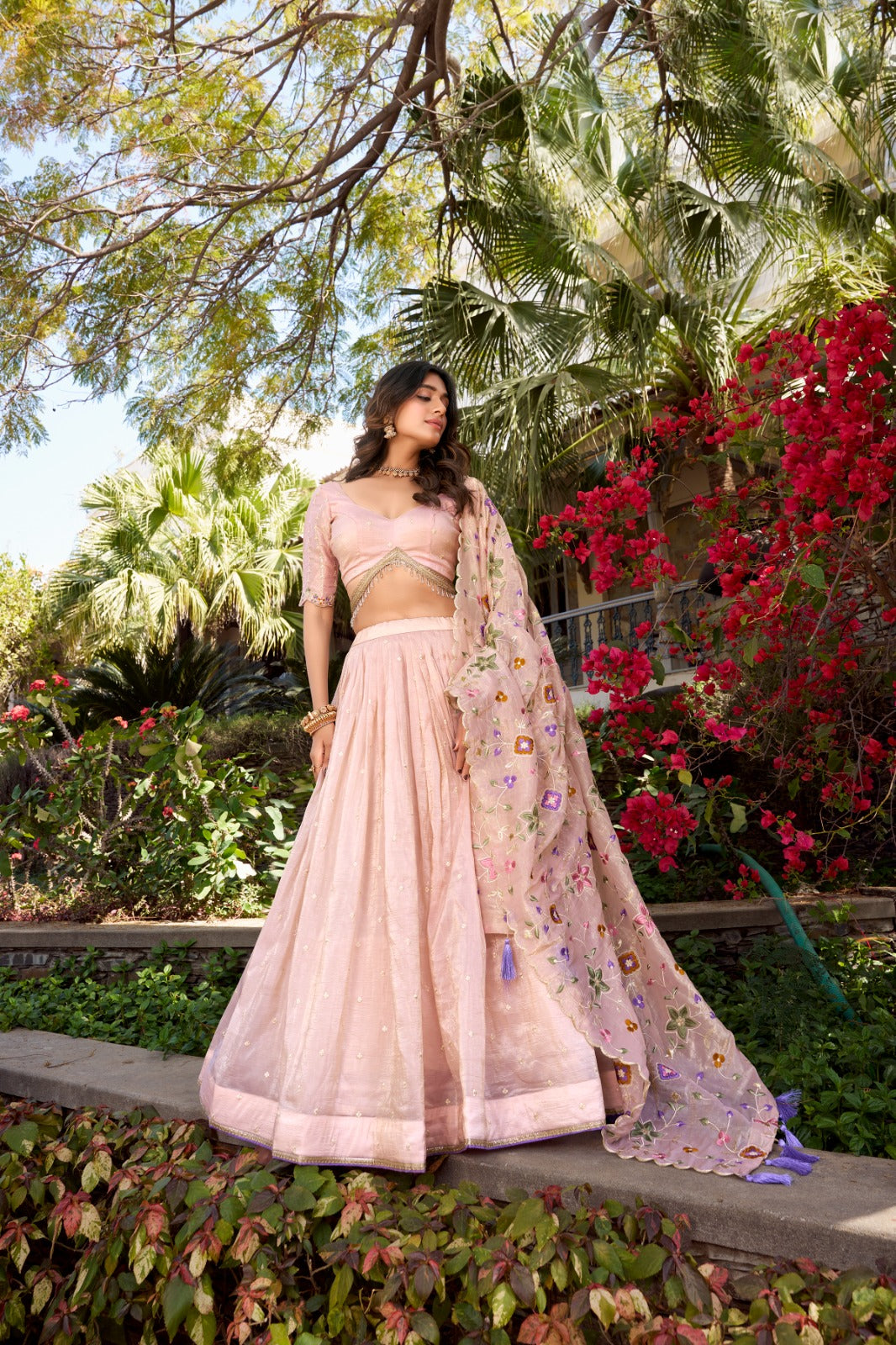 Soft Peach Gold Crush Lehenga Set