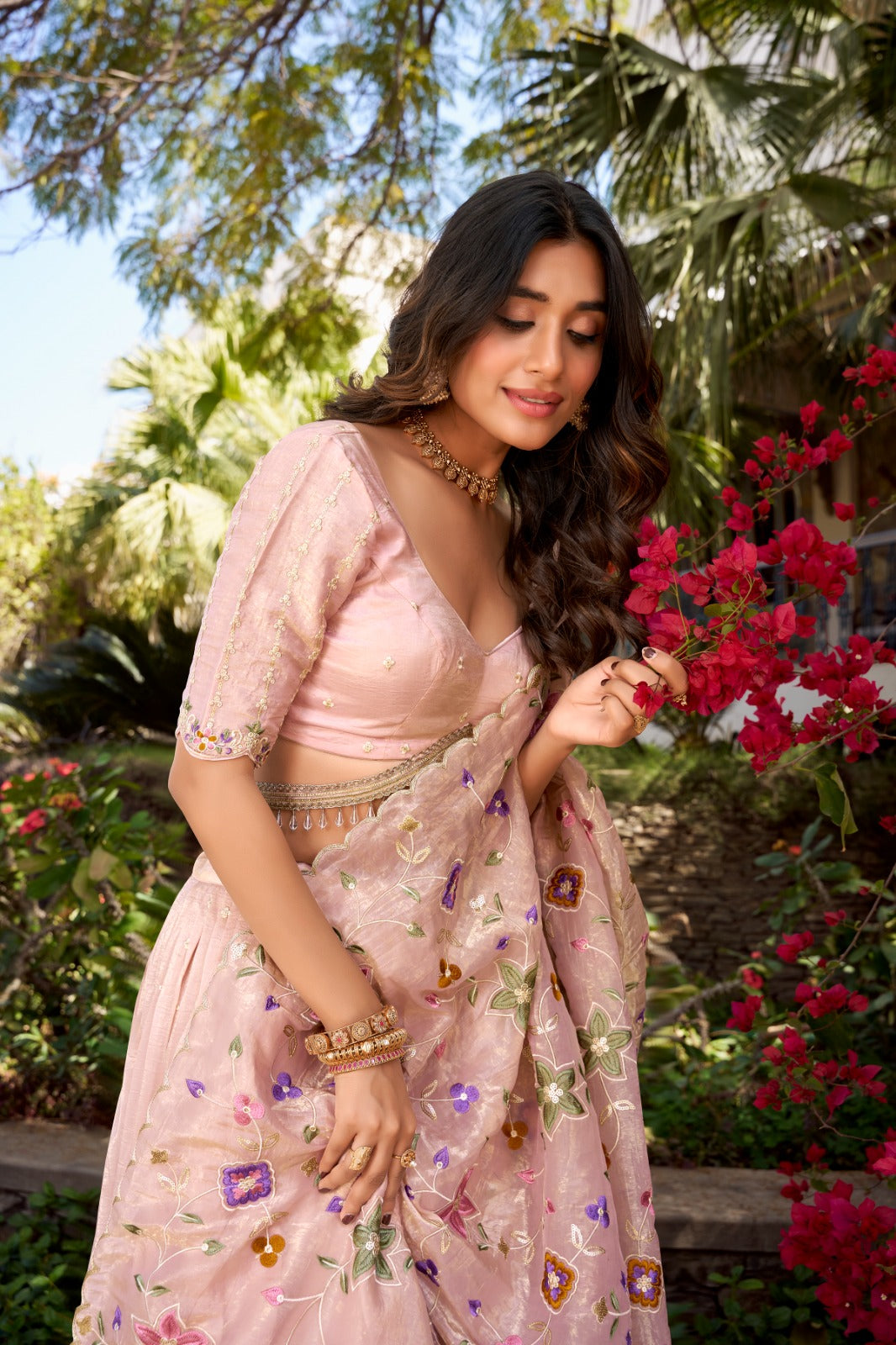 Soft Peach Gold Crush Lehenga Set