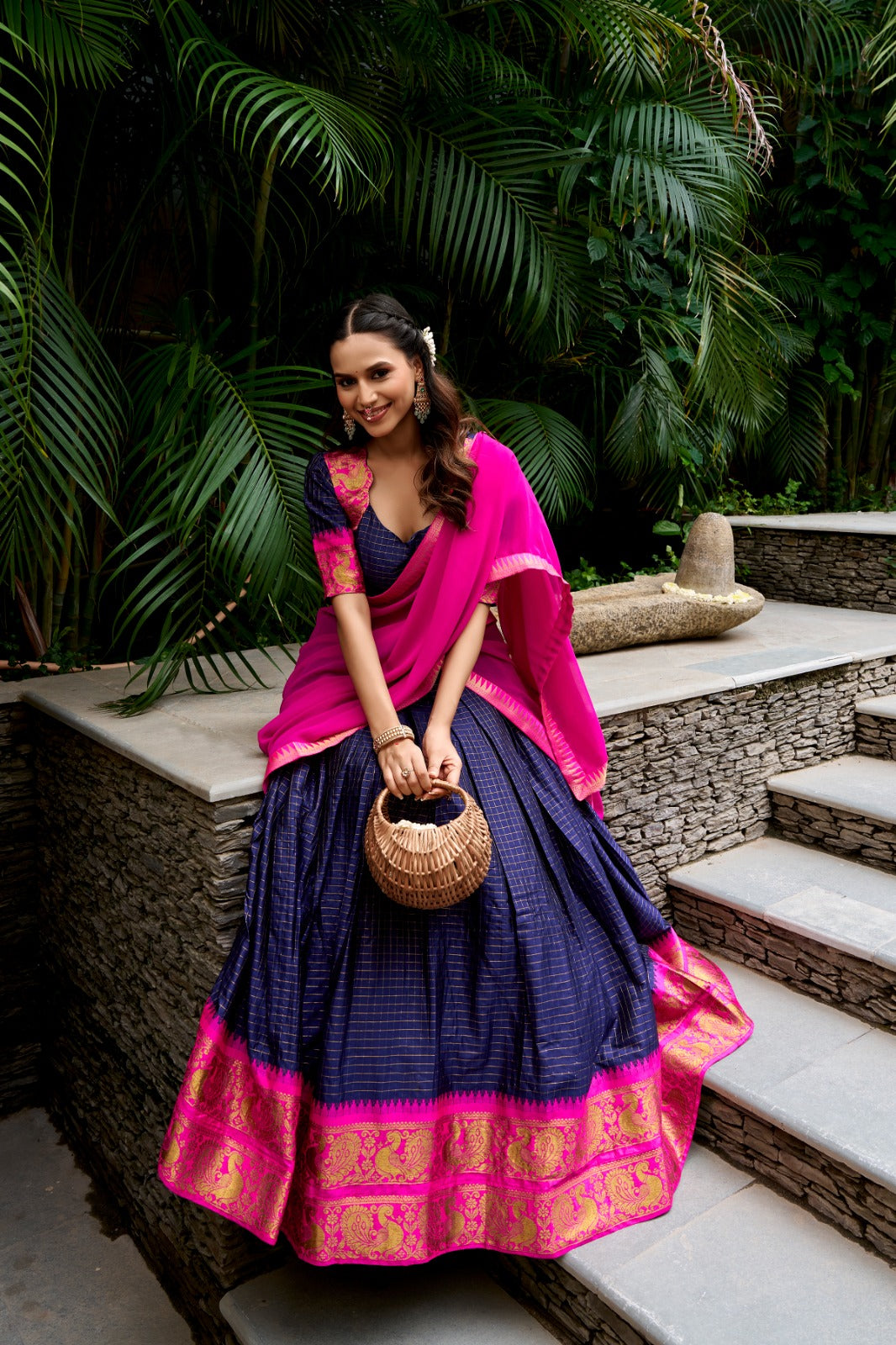 Cotton Checks Lehenga with Zari Weave Work