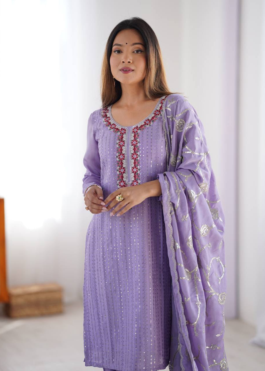 Elegant Thread & Sequins Kurta Ensemble